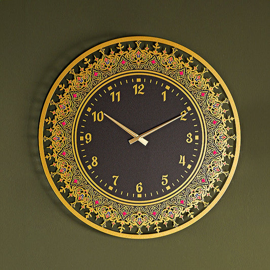 Islamic Patterned Metal Wall Clock with Latin Numerals