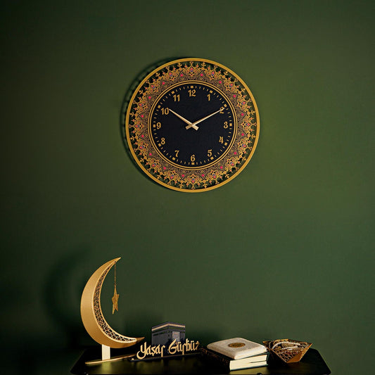 Islamic Patterned Metal Wall Clock with Latin Numerals