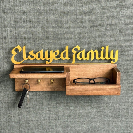 Personalized Wooden Key & Mail Holder — Custom Family Name Wall Sign
