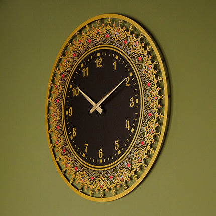 Islamic Patterned Metal Wall Clock with Latin Numerals