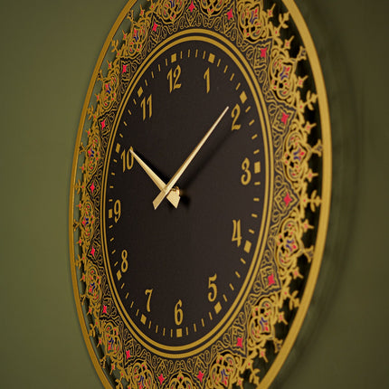 Islamic Patterned Metal Wall Clock with Latin Numerals