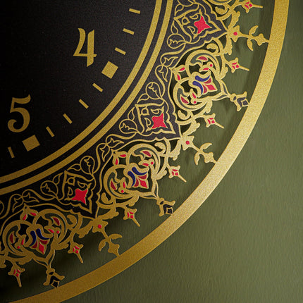 Islamic Patterned Metal Wall Clock with Latin Numerals