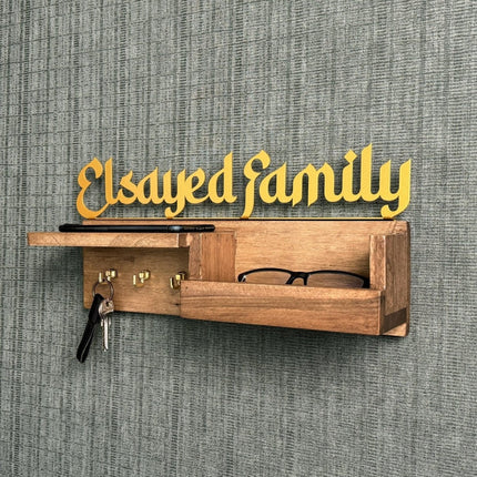 Personalized Wooden Key & Mail Holder — Custom Family Name Wall Sign