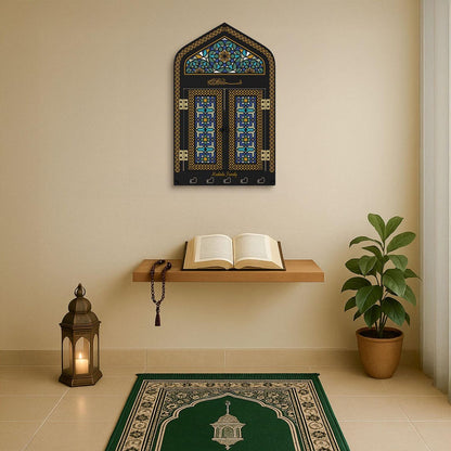 Personalized Metal Mihrab Wall Display with Moroccan Art (Quraan holder)
