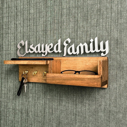 Personalized Wooden Key & Mail Holder — Custom Family Name Wall Sign