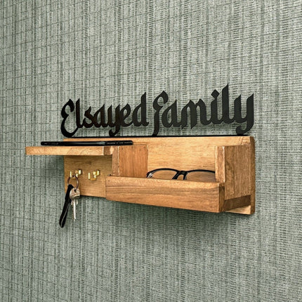Personalized Wooden Key & Mail Holder — Custom Family Name Wall Sign