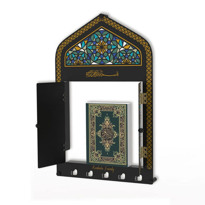Personalized Metal Mihrab Wall Display with Moroccan Art (Quraan holder)